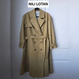 Nili Lotan Classic Tan Double-Breasted Trench Coat Quiet Money Vibes